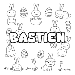 Coloriage pr&eacute;nom BASTIEN - d&eacute;cor Paques