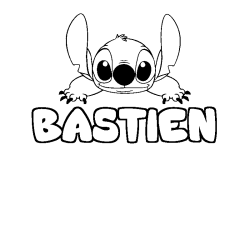 Coloriage prénom BASTIEN - décor Stitch