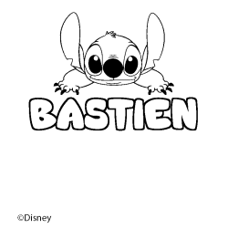 Coloriage pr&eacute;nom BASTIEN - d&eacute;cor Stitch