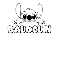Coloriage prénom BAUDOUIN - décor Stitch