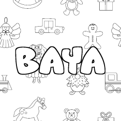 Coloriage pr&eacute;nom BAYA - d&eacute;cor Jouets