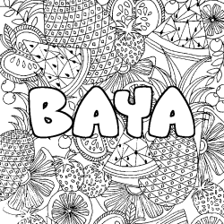 Coloriage prénom BAYA - décor Mandala fruits