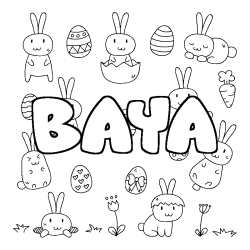 Coloriage pr&eacute;nom BAYA - d&eacute;cor Paques