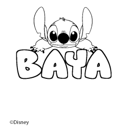 Coloriage pr&eacute;nom BAYA - d&eacute;cor Stitch