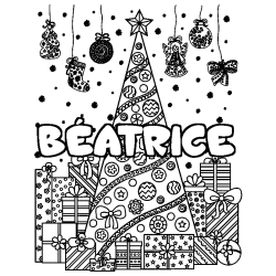 Coloriage B&Eacute;ATRICE - d&eacute;cor Sapin et Cadeaux