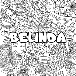 Coloriage pr&eacute;nom BELINDA - d&eacute;cor Mandala fruits