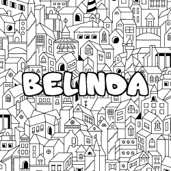 Coloriage pr&eacute;nom BELINDA - d&eacute;cor Ville
