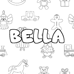 Coloriage prénom BELLA - décor Jouets