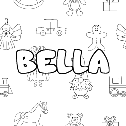 Coloriage pr&eacute;nom BELLA - d&eacute;cor Jouets