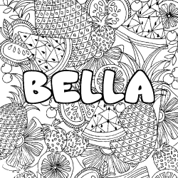 Coloriage pr&eacute;nom BELLA - d&eacute;cor Mandala fruits