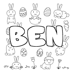 Coloriage pr&eacute;nom BEN - d&eacute;cor Paques