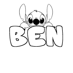 Coloriage prénom BEN - décor Stitch
