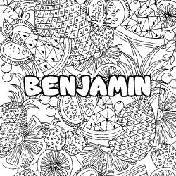 Coloriage prénom BENJAMIN - décor Mandala fruits