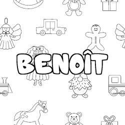 Coloriage pr&eacute;nom BENO&Icirc;T - d&eacute;cor Jouets