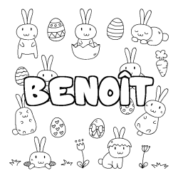 Coloriage pr&eacute;nom BENO&Icirc;T - d&eacute;cor Paques