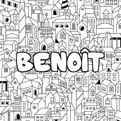 Coloriage pr&eacute;nom BENO&Icirc;T - d&eacute;cor Ville