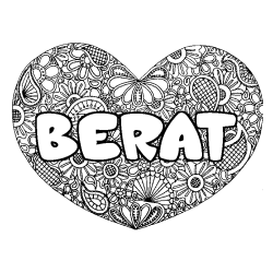 Coloriage prénom BERAT - décor Mandala coeur