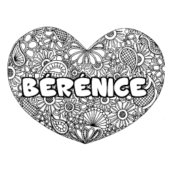 Coloriage pr&eacute;nom B&Eacute;R&Eacute;NICE - d&eacute;cor Mandala coeur