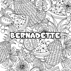 Coloriage pr&eacute;nom BERNADETTE - d&eacute;cor Mandala fruits