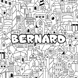 Coloriage prénom BERNARD - décor Ville