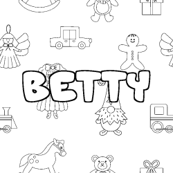 Coloriage prénom BETTY - décor Jouets