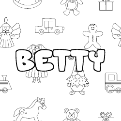 Coloriage pr&eacute;nom BETTY - d&eacute;cor Jouets