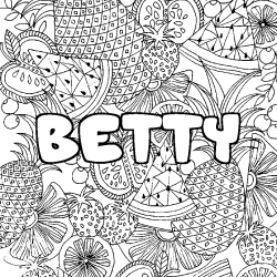 Coloriage pr&eacute;nom BETTY - d&eacute;cor Mandala fruits