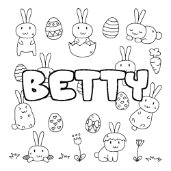 Coloriage pr&eacute;nom BETTY - d&eacute;cor Paques