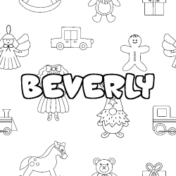 Coloriage pr&eacute;nom BEVERLY - d&eacute;cor Jouets