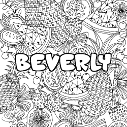 Coloriage pr&eacute;nom BEVERLY - d&eacute;cor Mandala fruits