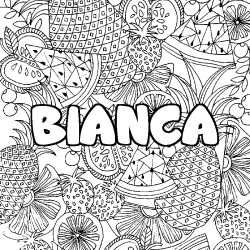 Coloriage prénom BIANCA - décor Mandala fruits