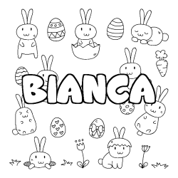 Coloriage prénom BIANCA - décor Paques