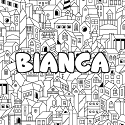 Coloriage prénom BIANCA - décor Ville