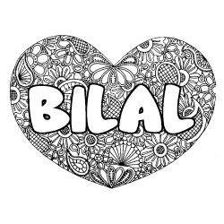 Coloriage prénom BILAL - décor Mandala coeur