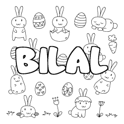 Coloriage pr&eacute;nom BILAL - d&eacute;cor Paques