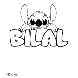 Coloriage pr&eacute;nom BILAL - d&eacute;cor Stitch
