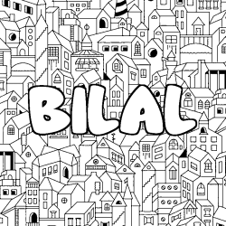 Coloriage pr&eacute;nom BILAL - d&eacute;cor Ville