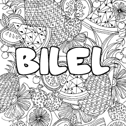 Coloriage prénom BILEL - décor Mandala fruits
