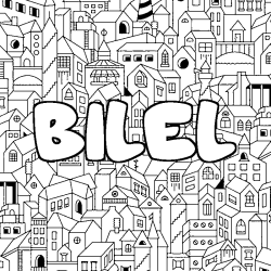 Coloriage prénom BILEL - décor Ville