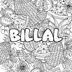 Coloriage prénom BILLAL - décor Mandala fruits