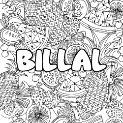 Coloriage pr&eacute;nom BILLAL - d&eacute;cor Mandala fruits