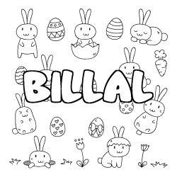 Coloriage prénom BILLAL - décor Paques