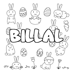 Coloriage pr&eacute;nom BILLAL - d&eacute;cor Paques