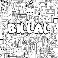 Coloriage prénom BILLAL - décor Ville