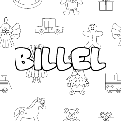 Coloriage prénom BILLEL - décor Jouets