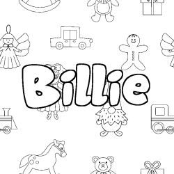 Coloriage pr&eacute;nom Billie - d&eacute;cor Jouets