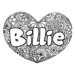 Coloriage pr&eacute;nom Billie - d&eacute;cor Mandala coeur