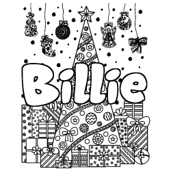 Coloriage pr&eacute;nom Billie - d&eacute;cor Sapin et Cadeaux