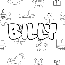 Coloriage prénom BILLY - décor Jouets