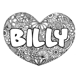 Coloriage prénom BILLY - décor Mandala coeur